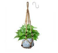 Apstaqeoo Hanging Planters Baskets, Jute Rope Macrame Plant Hanger with Wood Beads Decorative & 1 S Shaped Hook, Wall Hanging Flower Pot Plant Holder for Indoor Outdoor Boho Home Decor No Tassels(1PC)