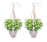 Apstaqeoo Macrame Hanging Planters Baskets, Flower Pot Cotton Rope Plant Hanger Wall Hanging Plant Holder with 2pc S Hooks for Indoor Outdoor Ceiling Garden Balcony Home Decor No Tassels (50CM, 2Pcs)