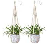 Apstaqeoo Macrame Plant Hanger Indoor Cotton Rope Hanging Planter Basket with Wood Beads Decorative Flower Pot Wall Plant Holder with 2 Hooks for Outdoor Garden Boho Home Decor No Tassels 90CM(2PCS)