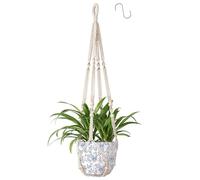 Apstaqeoo Macrame Plant Hanger Indoor Cotton Rope Hanging Planter Basket with Wood Beads Decorative Flower Pot Wall Plant Holder with 1 S Hook for Outdoor Garden Boho Home Decor No Tassels 90CM(1PC)