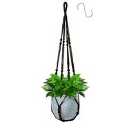 Apstaqeoo Macrame Plant Hanger Indoor Outdoor Hanging Planter Basket with 1 Hook, Flower Pots Plants Holder with Decorative Wood Beads & No Tassels, Boho Home Decor, 90CM Black(1Pc,POTS NOT Included)