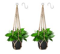 Apstaqeoo Macrame Plant Hangers Jute Rope Hanging Basket with Wood Beads Boho Decor Balcony Planter Garden Home Decor Ceiling Wall Plant Holder with 2 S Hooks for Indoor Outdoor No Tassels 90CM(2PCS)