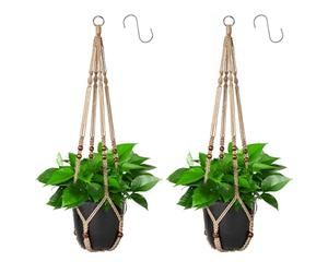 Apstaqeoo Macrame Plant Hangers Jute Rope Hanging Basket with Wood Beads Boho Decor Balcony Planter Garden Home Decor Ceiling Wall Plant Holder with 2 S Hooks for Indoor Outdoor No Tassels 90CM(2PCS)