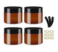 Apstaqeoo Round Cosmetic Containers - 4pcs, 120ML Amber Plastic Jars With Black Lids, 3 Spatula & 6 Labels - Refillable Travel Jars for Lotion, Ointments, Creams, Gel Storage
