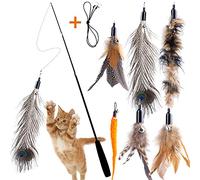APSUAE Retractable Cat Wand Toys - Interactive Feather Wand with Bell for Indoor/Outdoor Cats, 8 Pack