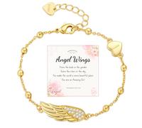 Apsvo Angel Wings Bracelets Gifts for Girls Dainty Initial Bracelets for Women Girls Love Heart Initial A-Z Beads Gold Bracelet Birthday Gifts for Daughter, adjustable, Brass, no gemstone