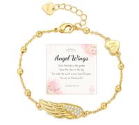 Apsvo Angel Wings Bracelets Gifts for Girls Dainty Initial Bracelets for Women Girls Love Heart Initial A-Z Beads Gold Bracelet Birthday Gifts for Daughter, adjustable, Brass, no gemstone