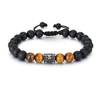 Apsvo Tiger Eye Beaded Bracelets for Men, 8MM Natural Black Onyx Stone Beads Initials Bracelet Braided Rope Meaningful Bracelets Birthday Jewelry Gifts for Men Him, adjustable, Brass, no gemstone