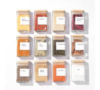 APT 1101 Glass Spice Jars with Labels, 4oz Glass Jars with Bamboo Lids, Square Spice Jars with Labels, Empty Spice Bottles for Seasoning Organizer, Spice Drawer Organizer, 12 Pack (White)