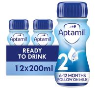 Aptamil 2 Follow On Baby Milk Ready to Use Liquid Formula, 6-12 Months, 200ml (Pack of 12)