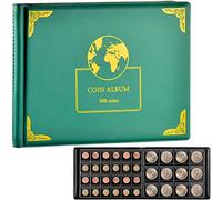 Aptbyte Coin Collection Supplies Holder Book for Collectors, 300 Pockets Coin Collection Organizer Storage Box Case Album for 20/25/ 27/30/ 38mm Coins (Earth Pattern Green)