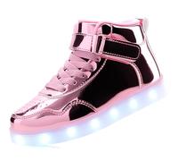APTESOL Kids Youth LED Light up Trainers Boys Girls High Top Cool Flashing Shoes Unisex Halloween Xmas School Birthday Party Dancing Sneakers [Pink,EU34]