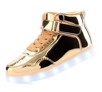 APTESOL Kids Youth LED Light up Trainers Boys Girls High Top Cool Flashing Shoes Unisex Halloween Xmas School Birthday Party Dancing Sneakers [Gold,EU34]