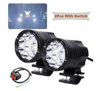 Aptfkec Moto Fog Light Auxiliary Motocross Spotlight 9 Chips Additional LED Headlights For Motorcycle High/Low/Strobe Long Lights Headlights(2pcs with switch A)