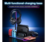 APTGAME Switch Charging Dock Station for Nintendo Switch 2/1/OLED, Controller Charger for JoyCon 2/1/Pro/PS5 Controller with 9 Card Slots,Headset Holder,7 RGB Modes
