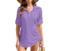 Aptint Womens Bathing Suit Cover Ups Swimsuit Coverup UPF 50 Long Sleeve UV Sun Protection Shirts Button Down Dress Shirt, Purple, M
