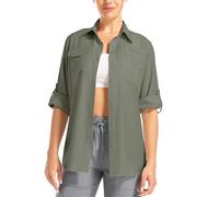 Aptint Women's UPF 50 Long Sleeve UV Sun Protection Shirts Hiking Safari Outdoor Quick Dry Fishing Travel Shirts, Grey Green, L