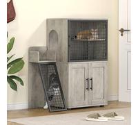 Aptition 2-in-1 Double-Layer Indoor Cat House Features a Double-Layer Litter Box And Storage Cabinet, A Concealed Cat Cabinet, A Platform And Ladder, Is Odorless, And Easy To Assemble