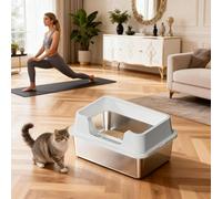 Aptlito Stainless Steel Cat Litter Box, Extra Large High Sided Litter Box with Grid, Anti-Leakage & Easy to Clean Kitty Litter Box for Large Cats, Fat Cats & Multi-Cat Families, White