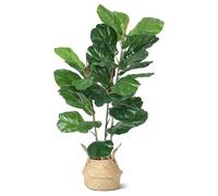 Aptliton 100cm Artificial Fiddle Leaf Fig Tree with Woven Basket, Real Touch Faux Indoor Floor Plant with Natural Wood Trunk, Maintenance-Free Decorative Tree for Living Room,Office,Bedroom,Home Décor