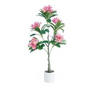 Aptliton 120cm Artificial Plumeria Tree, 4FT Tall Lifelike Silk Flower Floor Plant with Green Leaves and White Decorative Pot, UV Resistant Faux Indoor Decor for Home Office Living Room Entryway, Pink