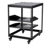 Aptliton 12U Open Frame Server Rack 19 Inch, Adjustable Depth 58.5-101.6cm Network Cabinet, Wall Mount Data Cabinet with 2 Shelves & Casters, Heavy Duty AV Rack for Home Lab, Black