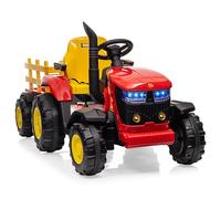 Aptliton 12v Kids Electric Tractor and Trailer, Ride on Tractor with Detachable Trailer, Remote Control, 3-Speed Options, Dual Motors, Horn, Music/USB, 7 LED Lights, Red