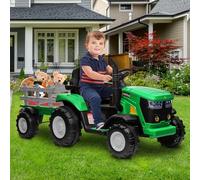 Aptliton 12V Kids Ride-on Tractor with Removable Trailer, Dual 35W Motors, 6 Wheels, 3-Speed Remote, Wireless/USB, LED Headlights, Horn - Electric Toy Car for Ages 3-8