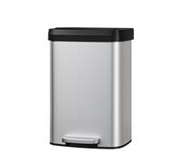 Aptliton 13 gal / 50 L Stainless Steel Trash Can with Lid, Large Garbage Can for Kitchen, Rustproof Step-on Kitchen Metal Trash Bin with Liner Rim, Rear Handle, Soft Close Plastic Lid, Silver