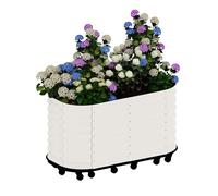 Aptliton 150x60x70cm Large Raised Garden Bed with 16 Lockable Wheels, Mobile Oval Galvanized Steel Planter Box with Drainage Holes for Vegetables Flowers Herbs Outdoor Patio Balcony, White