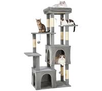 Aptliton 156cm Large Tall Cat Tree Tower, Multi-Level Stable Cat Activity Centre for Indoor Cats with 7 Sisal Scratching Posts, 2 Condos, Multiple Perches & Interactive Pom Poms, Light Grey