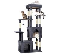 Aptliton 156cm Large Tall Cat Tree Tower, Multi-Level Stable Cat Activity Centre for Indoor Cats with 7 Sisal Scratching Posts, 2 Condos, Multiple Perches & Interactive Pom Poms, Dark Grey