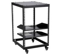 Aptliton 15U Open Frame Server Rack 19 Inch, Adjustable Depth 58.5-101.6cm Network Cabinet, Wall Mount Data Cabinet with 2 Shelves & Casters, Heavy Duty AV Rack for Home Lab, Black