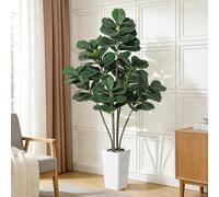 Aptliton 180cm Tall Artificial Fiddle Leaf Fig Tree with White Planter, Realistic Faux Indoor Plant with Lifelike Silk Leaves, Decorative Floor Tree for Living Room, Office, Bedroom,Home Décor