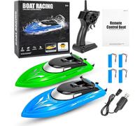 Aptliton 2-Pack Fast Self-Righting RC Boat, 20Mins Runtime 40-50m Range Claw-Streak Paint for Pool Lake Summer Toy, Blue And Pearl Green