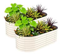 Aptliton 2 Pack Rust-Resistant Galvanized Raised Garden Beds, 180x90x60cm, Outdoor Metal Planter Boxes for Vegetables, Flowers & Herbs - Durable, Easy Assembly, Upgraded Anti-Cut Strips - Beige