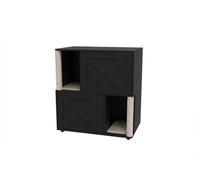 Aptliton 2 Tier Cat Litter Box Enclosure, Hidden Litter Box Cabinet Furniture with X-Shape Side Door & Back Vents, Indoor Cats House for Hallway, Bedroom, Black, 88 x 80 x 50 cm