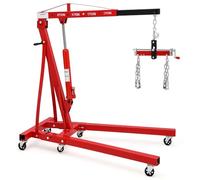 Aptliton 2 Ton Folding Engine Hoist with 6 Wheels Heavy Duty Hydraulic Engine Crane with Adjustable Boom Load Leveler for Garage Warehouse Workshop Red