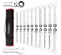 Aptliton 20PCS Ratcheting Spanner Set Metric & SAE - Flex Head & Fixed Head Combination Wrench Set with Storage Roll for Car, Bike & Home Repair