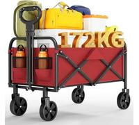 Aptliton 220L Folding Outdoor Wagon Cart, Heavy Duty Festival Beach Trolley with 172KG Large Load Capacity, Wheeled Utility Trolley for Camping, Shopping, Beach Trips, Red