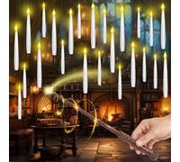 Aptliton 24pcs Floating Candles with Wand Remote, Flickering Warm Light with 6H Timer, Battery Flameless Hanging LED Taper Magic Candles for Christmas Halloween Home Party Decorations