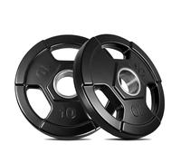 Aptliton 2PCS 10LB Olympic Rubber Weight Plates with 2-inch Stainless Steel Hole, Solid Cast Iron Core, Easy Grip Handles, Black Barbell Plates for Strength Training and Home Gym