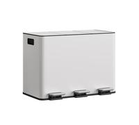 Aptliton 3-Compartment Trash Can, Stainless Steel Kitchen Waste Bin with Soft-Close Lids, Triple Foot Pedals, for Waste Sorting & Odor Control, White