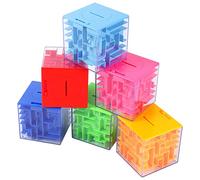 Aptliton 3D Maze Piggy Bank Puzzle Cube, 6-Pack Colorful Brain Teaser Money Box with Slider Lock for Kids & Adults, 7.6x7.6x7.6cm (LxWxH), Multi-Color