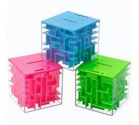 Aptliton 3Pcs 3D Cube Maze Piggy Bank with Rolling Ball Lock, Brain Teaser Puzzle Toy Educational Saving Gift for Boys Girls Kids Birthday, Blue Green Pink