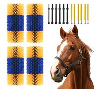 Aptliton 4-Pack Livestock Grooming Brush & Massage Scratcher - Relieves Itching, Emotionally Soothes Horses, Cattle, Sheep, Pigs - Durable Animal Back Scratcher for Barn, Farm, Ranch (Blue & Yellow)