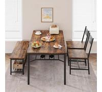 Aptliton 4 Piece Dining Table with Chairs and Bench, Rectangular Kitchen Table for 4, Storage Racks & Sturdy Metal Frame, Space-Saving Dining Room Furniture for Flats, Small Spaces, Apartment, Retro