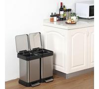 Aptliton 40L Dual Compartment Pedal Bin with Soft Close Lids, Stainless Steel Recycling Bin for Kitchen, Odor Sealing, Fingerprint Resistant, 2x20L Separate Trash Can for Home Office, Silver Black