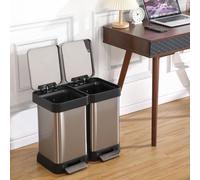 Aptliton 40L Dual Compartment Recycling Trash Can, 2×20L Stainless Steel Pedal Bin with Soft Close & Stay Open Lid, No Inner Bucket Design with Drip Tray for Kitchen Waste Sorting