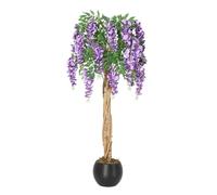 Aptliton 4FT Lifelike Double Trunk Artificial Lilac Wisteria Tree, Realistic Silk Flowers, Moss Accents, Cement Pot, Maintenance-Free Faux Greenery for Home Decor, Office, Wedding, or Indoor/Outdoor